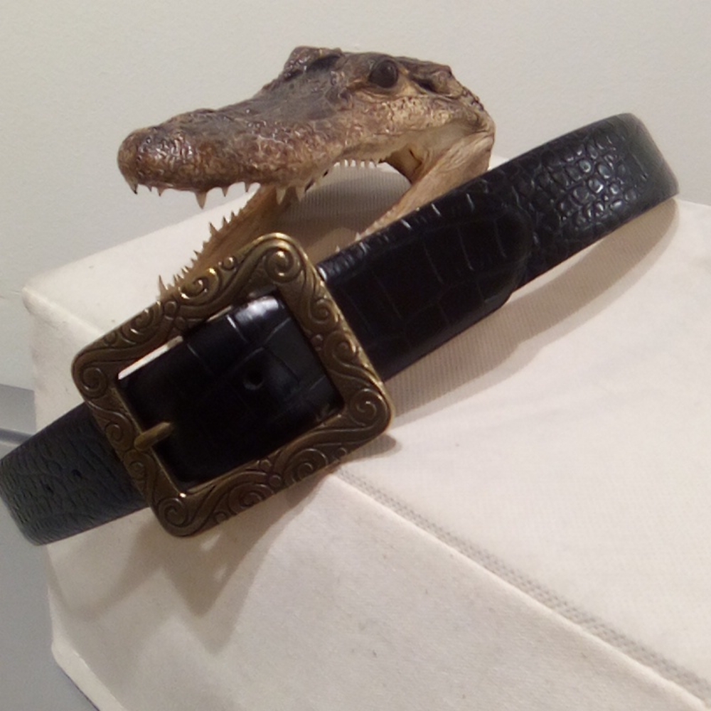 Lake Shore Drive Black Gater Bronze Scrollwork Buckle Belt